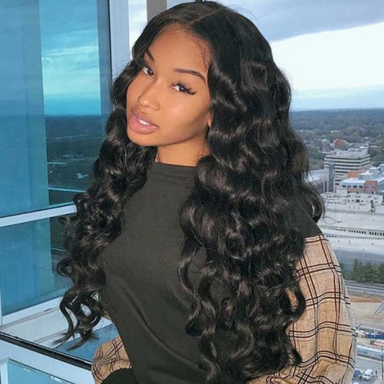 13X4 Lace Closure Pre Plucked Wig Nature Loose Deep Wave Virgin Human Hair